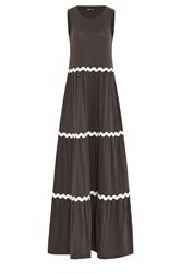 LTS Tall Chocolate Brown Contrast Swirl Tiered Cotton Maxi Dress
