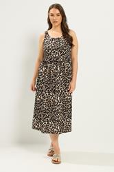 YOURS Plus Size Brown Leopard Sleeveless Midi Dress | Yours Clothing 1