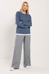 LTS Tall Women's Denim Blue & White Cotton Layered Top | Long Tall Sally 2