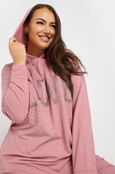 YOURS Plus Size Pink Diamante Embellished 'Love' Hoodie Dress | Yours Clothing 4