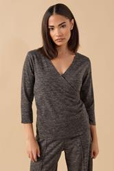 PixieGirl Petite Women's Chocolate Brown Marl Wrap Top | PixieGirl 3