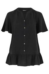 YOURS Curve Black Cheesecloth Button Through Top
