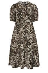 YOURS Curve Natural Brown Leopard Tiered Midi Dress