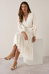 LTS Tall Ivory White Metallic Dash Tiered Maxi Dress | Long Tall Sally 1