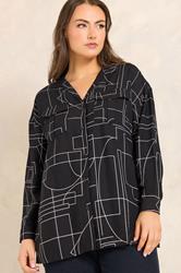 EVANS Plus Size Black Linear Print Utility Pocket Shirt | Evans  3