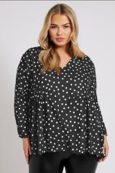 YOURS LONDON Plus Size Black Polka Dot Gathered Side Shirt | Yours Clothing 3