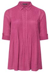 EVANS Curve Pink Pintuck Tab Sleeve Shirt