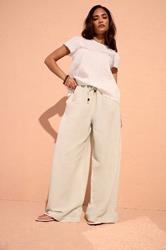 PixieGirl Petite Women's Natural Brown Beaded Linen Wide Leg Trousers | PixieGirl 3