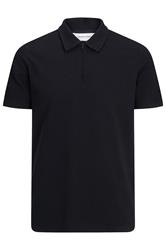 JACK & JONES Big & Tall Black Zip Polo Shirt | BadRhino 1