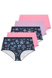 YOURSET 5 PACK Curve Pink & Navy Blue Floral Butterfly Full Briefs