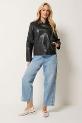 M&Co Black Leather Collard Jacket | M&Co 1