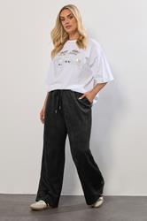YOURS Plus Size Black Faux Suede Wide Leg Trousers | Yours Clothing 1