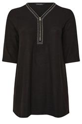 EVANS Curve Black Zip Front Stud Detail Top