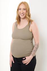 LTS Tall Womens Maternity Beige Brown Popper Fastening Nursing Vest | Long Tall Sally 3