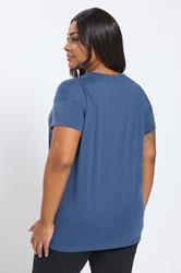 YOURS Plus Size Blue Daisy Embellished Graphic T-Shirt | Yours Clothing 2