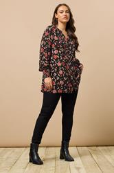 EVANS Plus Size Black & Red Floral Print Pintuck Blouse | Evans 1