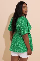YOURS Plus Size Green Ditsy Floral Print Wrap Top | Yours Clothing 2