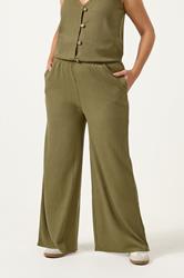 YOURS Plus Size Khaki Green Elasticated Waist Textured Trousers | Yours Clothing 1