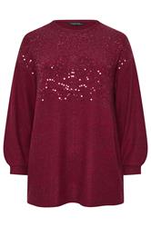 EVANS Curve Red Sequin Embellished Knitted Top