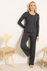 LTS Tall Women's Charcoal Grey Ribbed Wide Leg Trousers | Long Tall Sally  1
