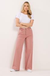 LTS Tall Women's Coral Pink Button Detail Wide Leg Jeans | Long Tall Sally 3