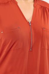 EVANS Plus Size Orange Zip Front Jersey Blouse | Evans  4