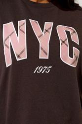 YOURS Plus Size Chocolate Brown 'NYC' Check Sweatshirt | Yours Clothing 4