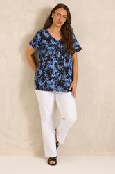 EVANS Plus Size Blue Tie Dye Cotton T-Shirt | Evans 1