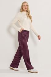 LTS Tall Burgundy Red Striped Wide Leg Trousers | Long Tall Sally 3