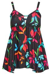 YOURS Plus Size Black Floral Print Hanky Hem Tankini Top | Yours Clothing 6