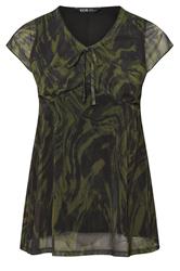 YOURS Curve Green Swirl Print Mesh Top