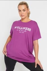 YOURS ACTIVE Plus Size Purple 'Wellness Club' Slogan Top | Yours Clothing 1