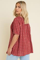YOURS Plus Size Rust Orange Dobby Tie Neck Top | Yours Clothing 2