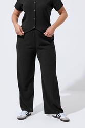 LIMITED COLLECTION Plus Size Black Crinkle Wide Leg Trousers | Yours Clothing 2