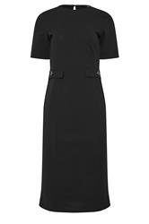 LTS Tall Black Scuba Button Formal Midi Dress