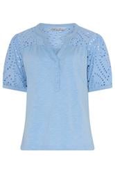 M&Co Light Blue Broderie Cotton Half Placket Top