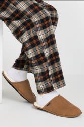 FARAH Tan Brown Faux Fur Lined Mule Slippers | BadRhino 3
