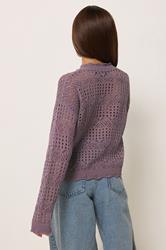 PixieGirl Petite Women's Plum Purple Crochet Button Cardigan | PixieGirl 2