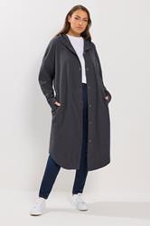 YOURS Plus Size Charcoal Grey Button Through Hooded Jacket | Yours Clothing 3