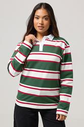 PixieGirl Petite Women's Green & Red Striped Cotton Rugby T-Shirt | PixieGirl 3