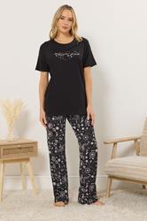 LTS Tall Women's Black Celestial Print Cotton Pyjama Set | Long Tall Sally 3