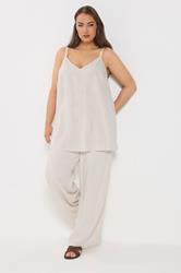 YOURS Plus Size  Natural Brown Linen Vest Top | Yours Clothing 1