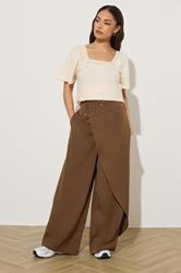PixieGirl Petite Women's Camel Brown Wrap Wide Leg Trousers | PixieGirl 3