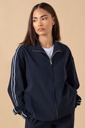 PixieGirl Petite Women's Navy Blue Side Stripe Zip Jacket | PixieGirl 3