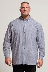 KAM Big & Tall Navy Blue Long Sleeve Gingham Shirt | BadRhino 3