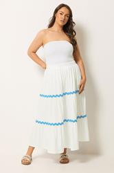YOURS Plus Size White Wavy Detail Tiered Maxi Skirt | Yours Clothing 1