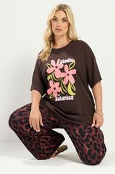 YOURS Plus Size Chocolate Brown Floral Graphic Print T-Shirt | Yours Clothing 3
