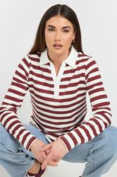 LTS Tall Burgundy Red Stripe Cotton Placket Polo Top | Long Tall Sally 3