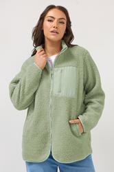 YOURS Plus Size Sage Green Pocket Teddy Fleece Jacket | Yours Clothing 3