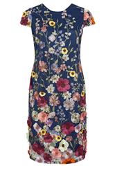 YOURS LONDON Curve Navy Blue & Pink Floral 3D Embroidered Shift Dress